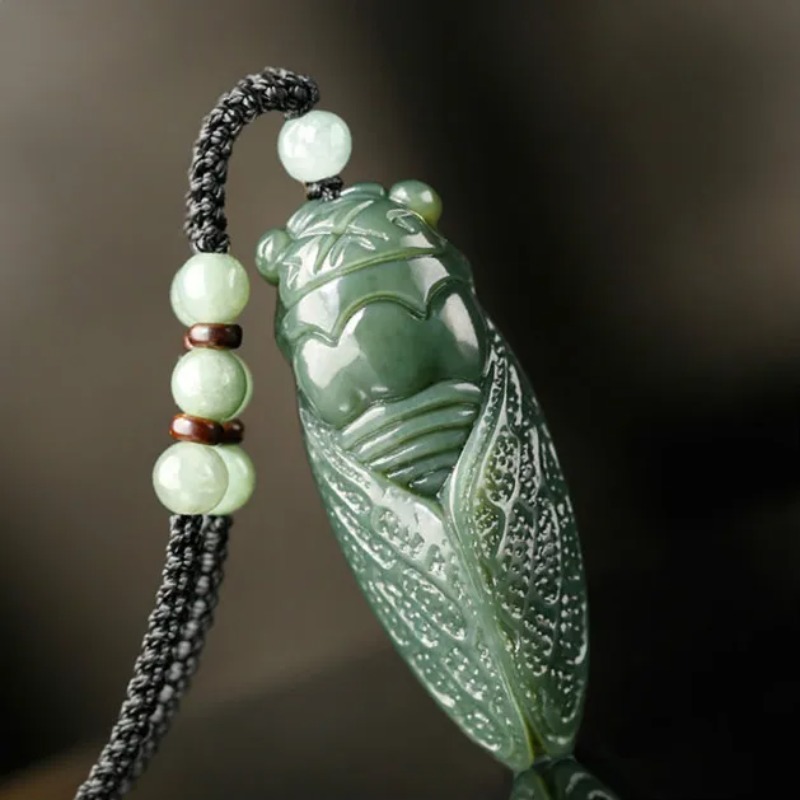 Men Accessories Pendant - Natural Hetian Jade Cicada Colar de