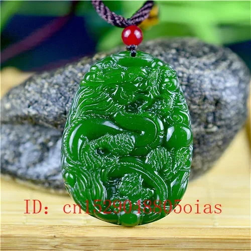 Men Accessories Pendant - Natural Verde Chinês Jade Dragão Colar