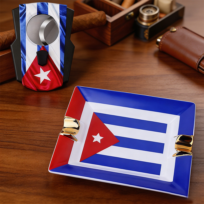 Cigar Cutter Set - Conjunto de Charutos com Bandeira Cubana,